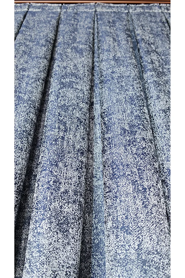 Trojan Blue Double Wing Sparse Pleated Jacquard Satin Textured Background Curtain with Bright Pattern80 X 270 - 4