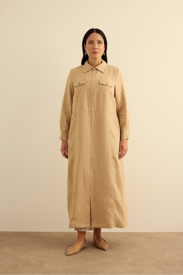 Fermuarlı Keten Ferace - 5