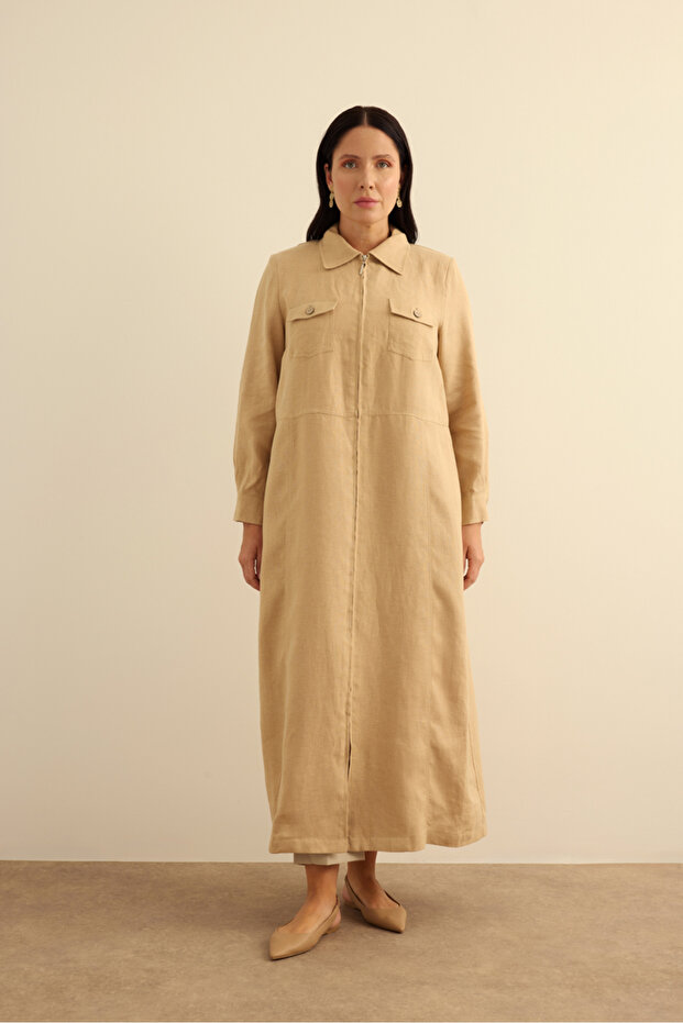 Fermuarlı Keten Ferace - 2