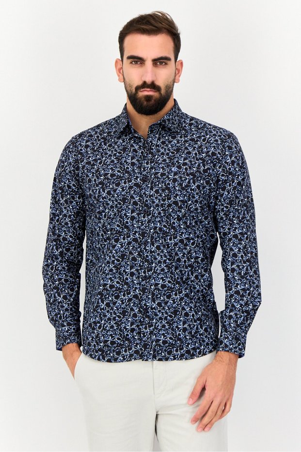Men Slim Fit Floral Print Long Sleeves Casual Shirt, Multicolor
