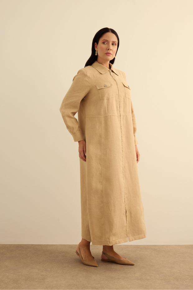 Fermuarlı Keten Ferace - 3