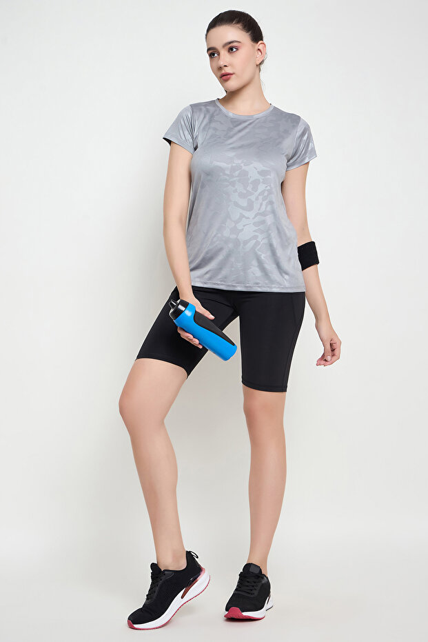 Comfort Fit Camouflage Print Active T-shirt in Steel Grey