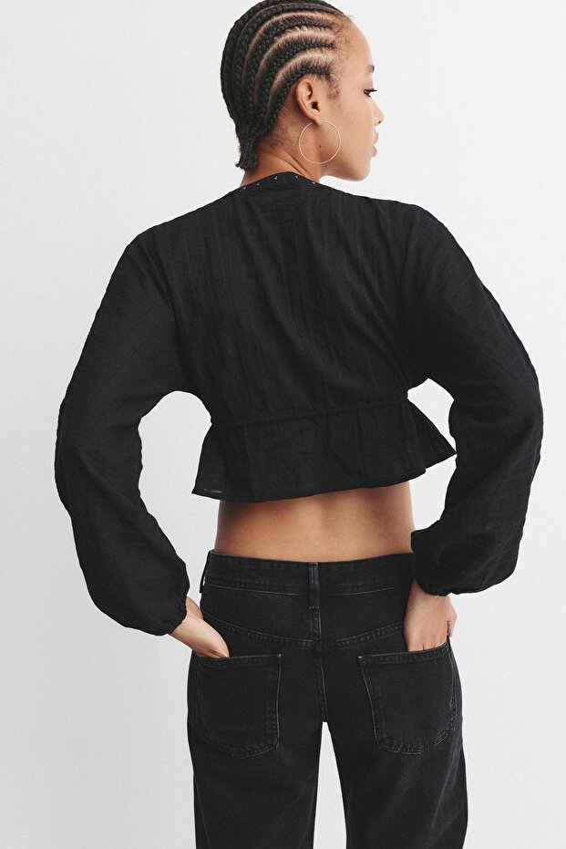 Bağlama detaylı boncuklu bluz - 4