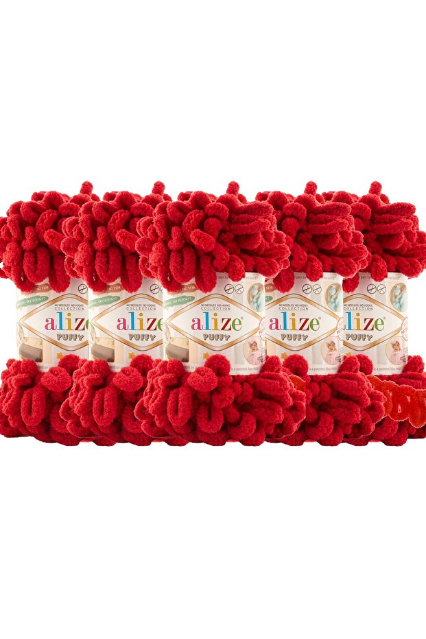 Puffy 5 Pack Hand Knitting Yarn - No Needles - 100g X 5 Pieces - Color No: 106 - Dark Red