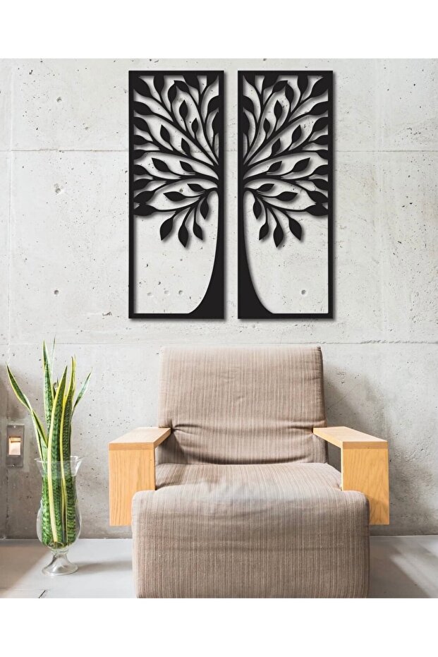 2-Piece Tree Wall Decor – Black Acrylic 45x55 cm