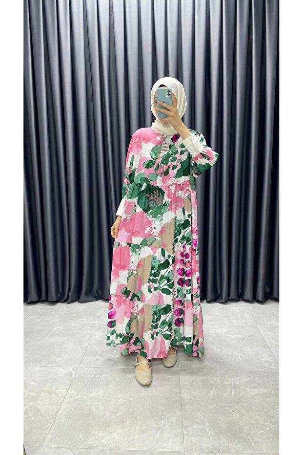 Patterned Button Detailed Dress - 4