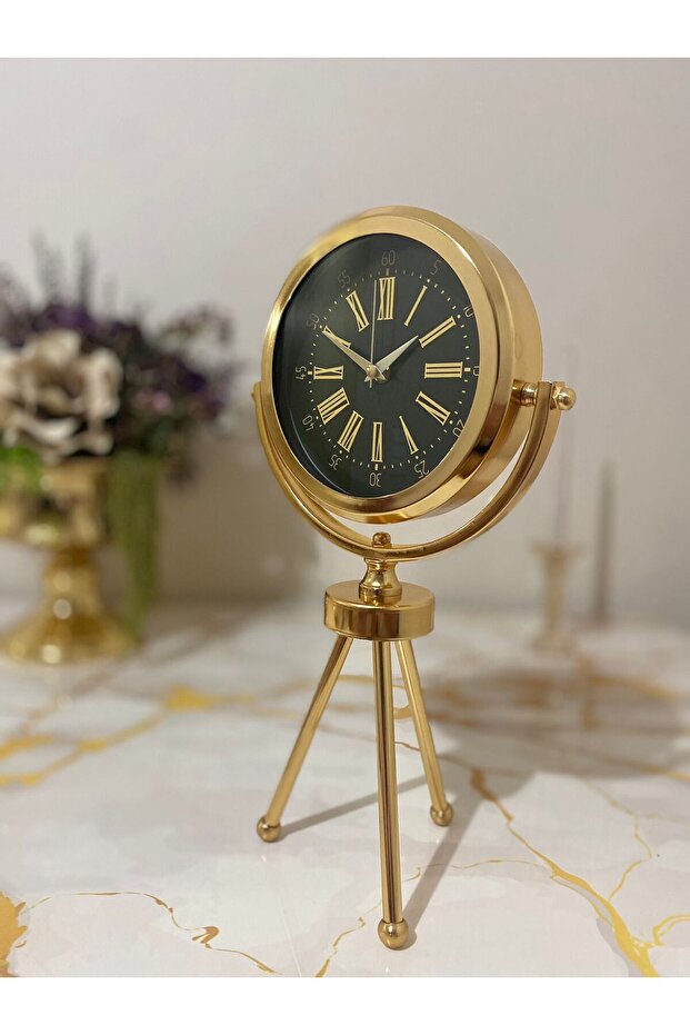 Gold Metal Tripod Table Clock - 4