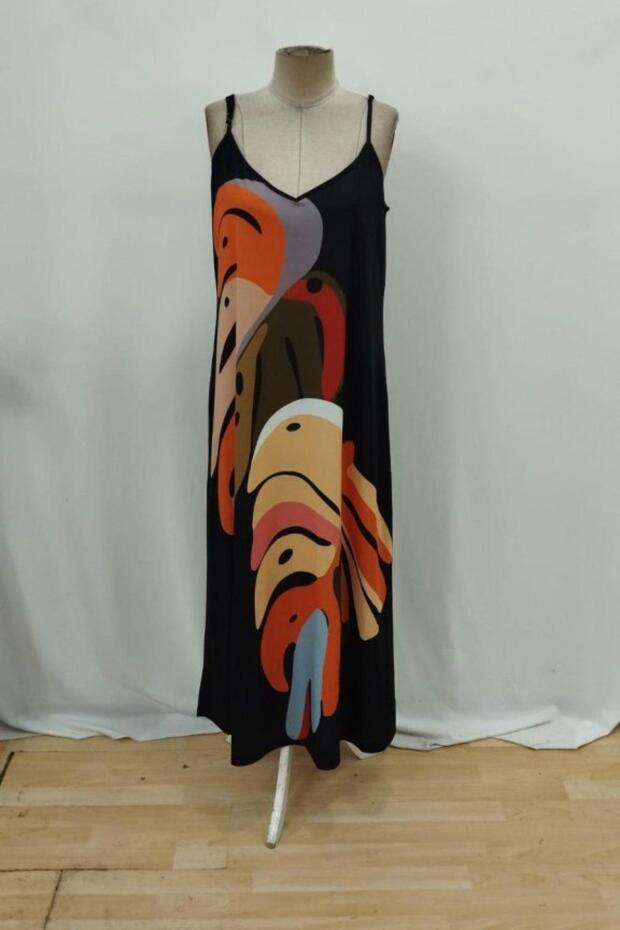 فستان ماكسي سوبريم منقوش بحمالات - أسود - 4