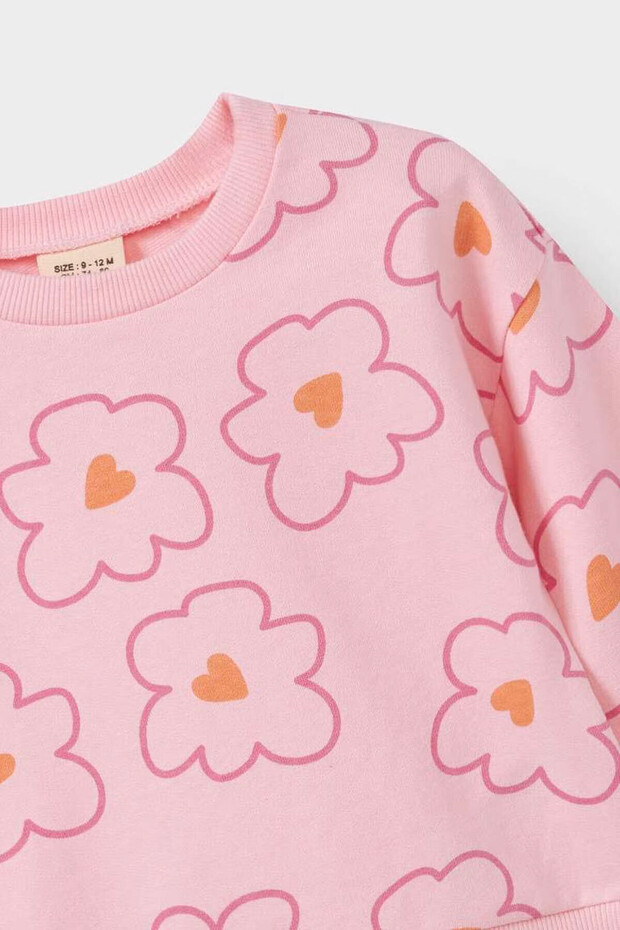 2'li Çiçekli Sweatshirt İspanyol Paça Tayt Pembe Kız Bebek Alt-Üst Takım F0514A5/PN99 - 4