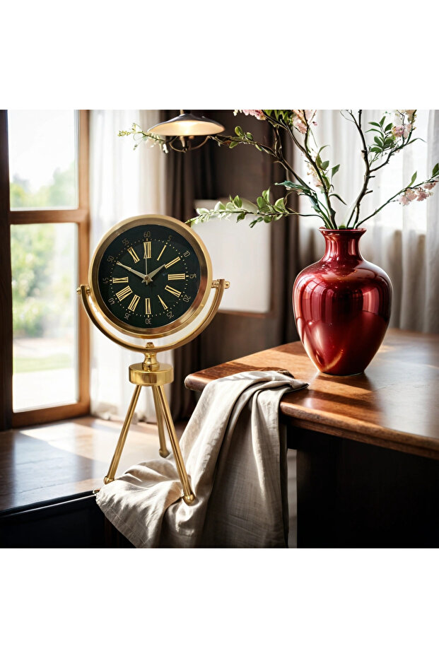 Gold Metal Tripod Table Clock - 1
