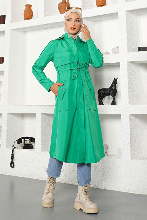 Hooded Trench Coat Green 10744
