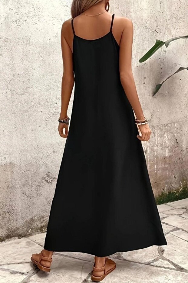 فستان ماكسي سوبريم منقوش بحمالات - أسود - 2