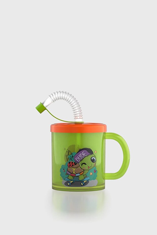 Ruby Turtle Patterned 210 ml Pp Baby Cup with Straw and Handle 142026 Green-Orange - 1
