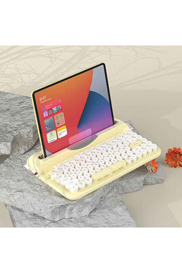 Retro Daktilo Klavye Bluetooth & 2.4G, Standlı, Yuvarlak Tuşlu, Ergonomik, Sessiz AJAZZ AF84 - 7