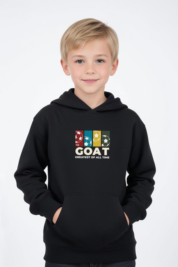 Boy's Sweatshirt with Hood, Kangaroo Pocket and Goat Print Details