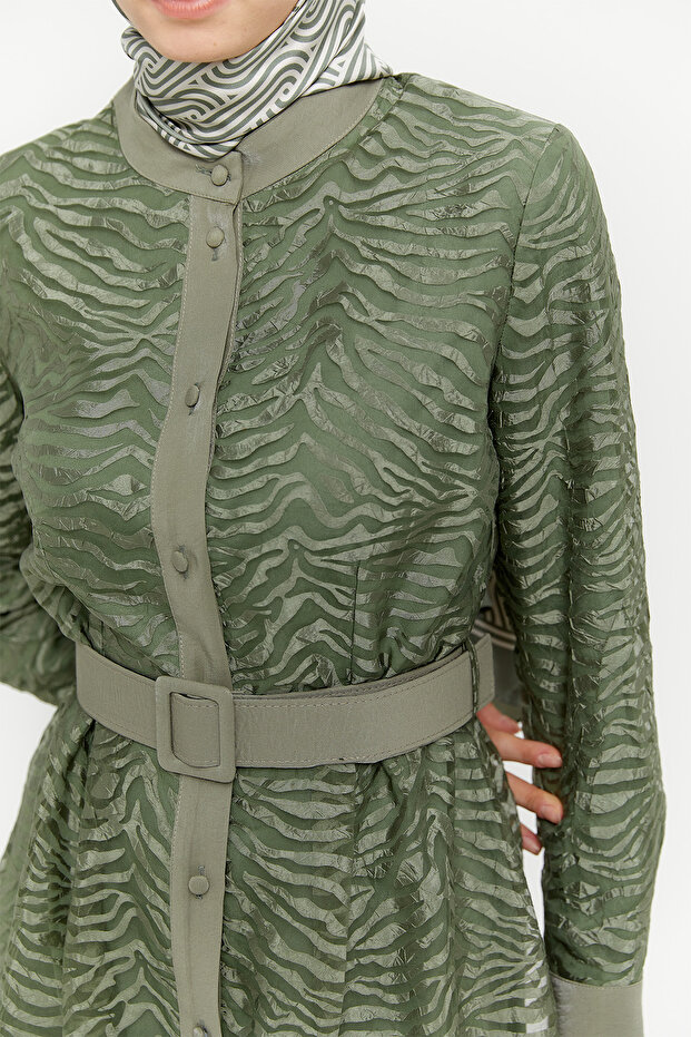 Zebra Desenli Kemerli Elbise - 5