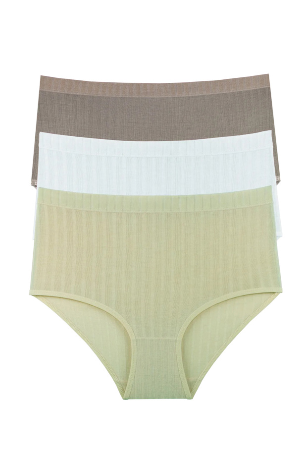 Kadın Fitilli Soft Renkler 3 lü Yüksek Bel Külot Set - KTS4054 - 2