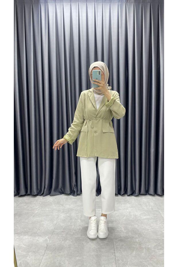 سترة بليزر بحزام من الكتان - 4