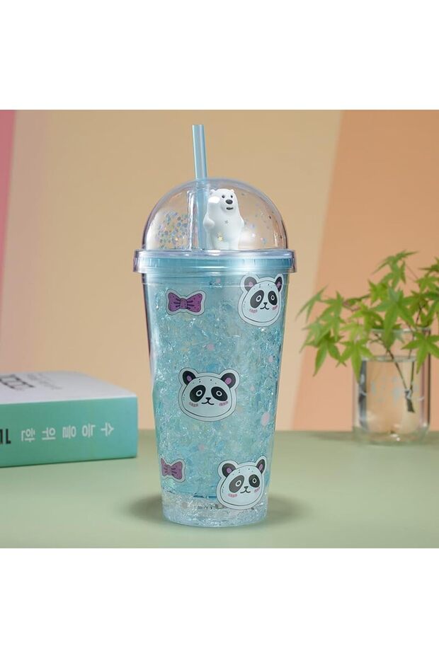 Panda Tumbler with Lid and Straw - Double Layer Insulated Reusable Plastic Cup for Girls, BPA