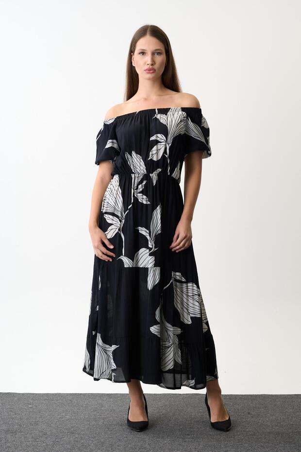 Off-The-Shoulder Patterned Maxi Dress - 1