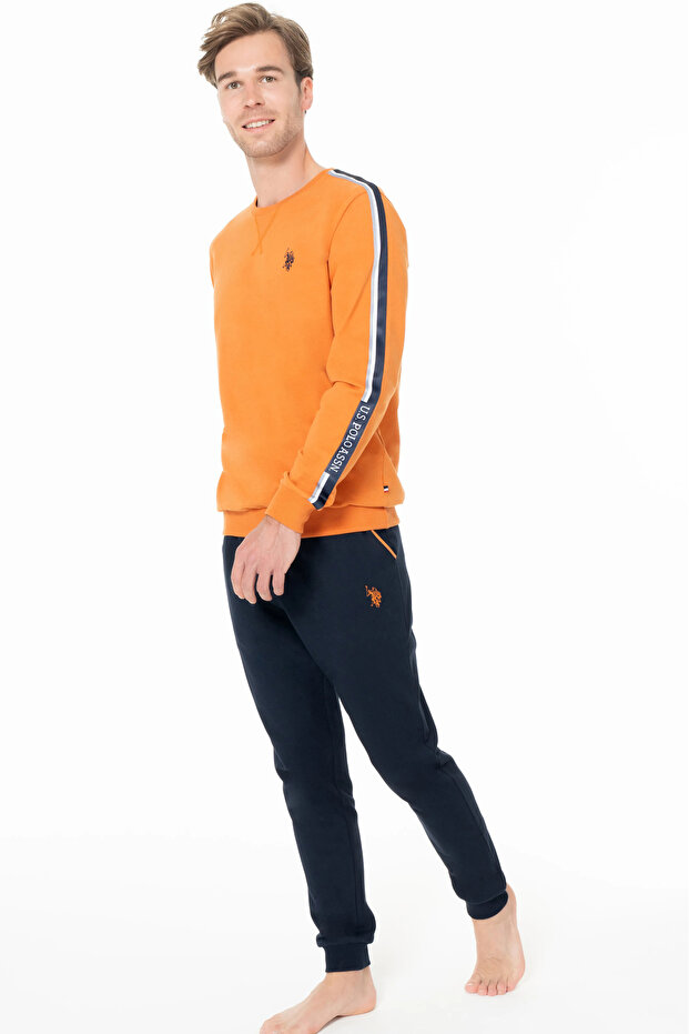 Men's Pajama Set, 100% Cotton, Long Sleeve, Pocket, Elastic Sleeves and Legs, Shoulder & Sleeve Stripe Printed