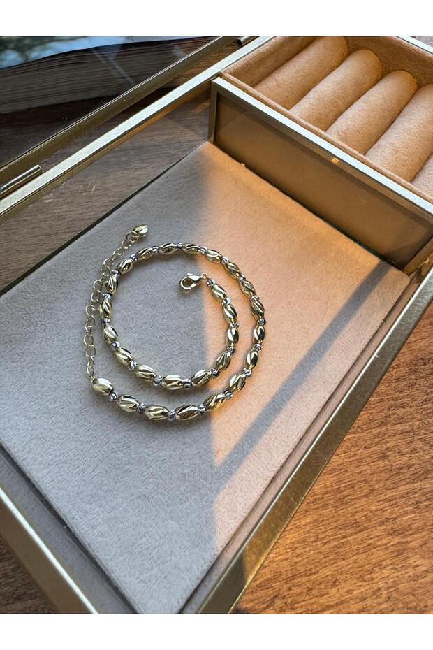 Boncuklu Gold&Silver Çelik Halhal 27 cm - 1