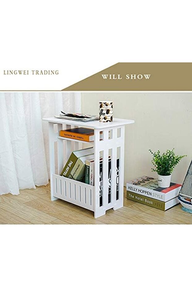 FFD Side Table End Table Sofa Side Table Bedside Table with Storage Basket Storage Unit Wooden - 7