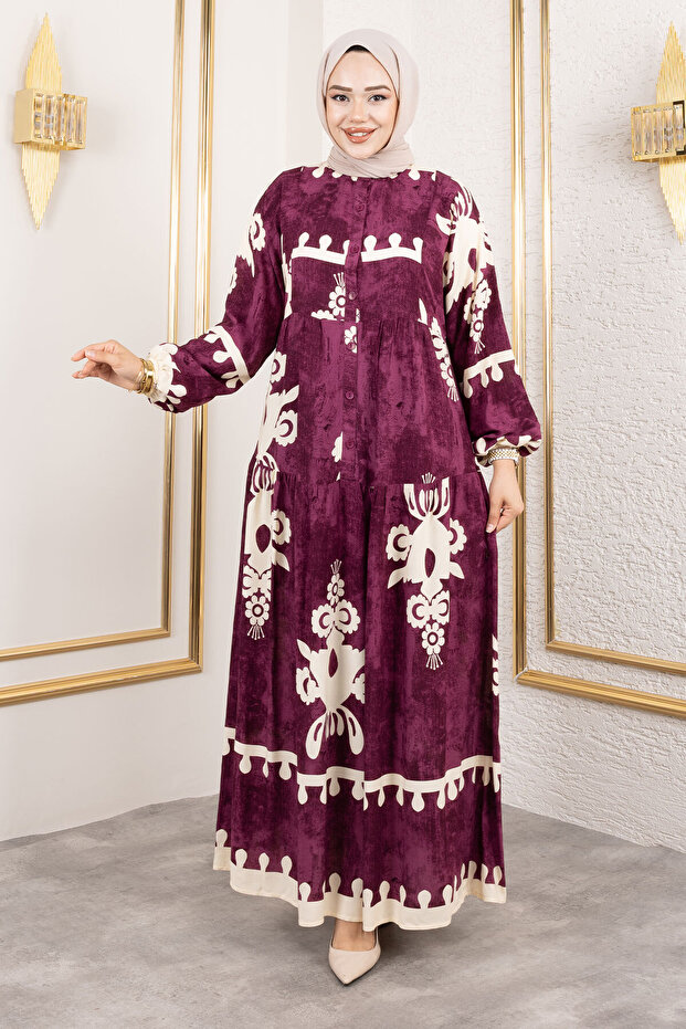 Buttoned Viscose Dress Tsd250208 Plum