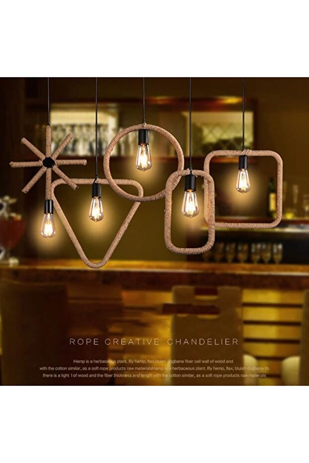 Rustic chandelier with rope maximum 60w/bulb - 4