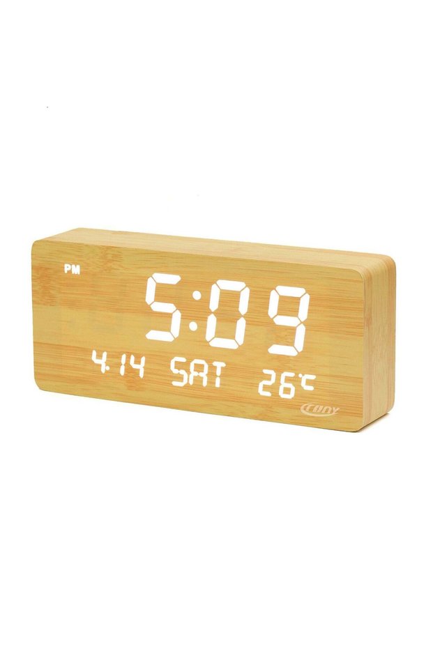 1501 LED Perpetual Calendar Week Wooden Alarm Clock Thermometer Weekday Alarm Clock