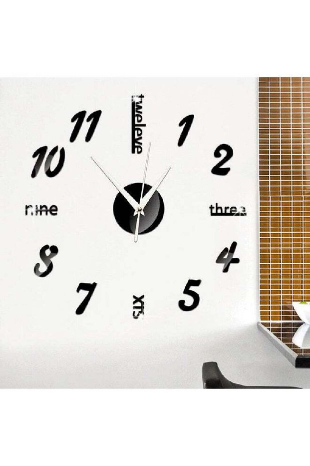 DIY Large 3D Mirror Surface Wall Clock Sticker Black 10x10cm