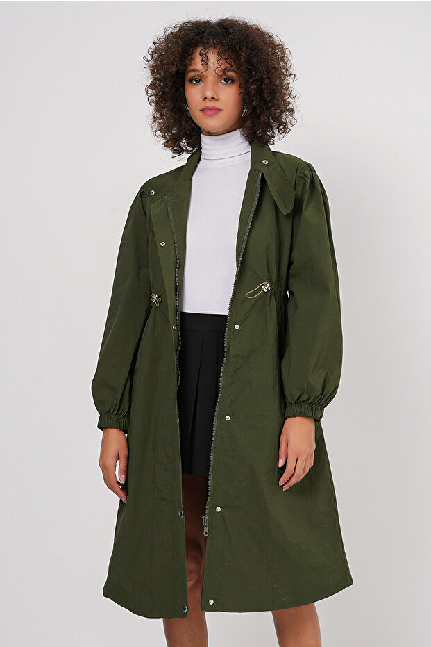 Women's Lined Long Trench Coat Khaki 1199