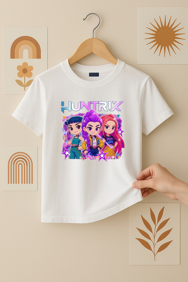 Kpop Demon Hunters Hunterix Printed Girls' T-Shirt 4-13 Years - Huntr/X Tshirt