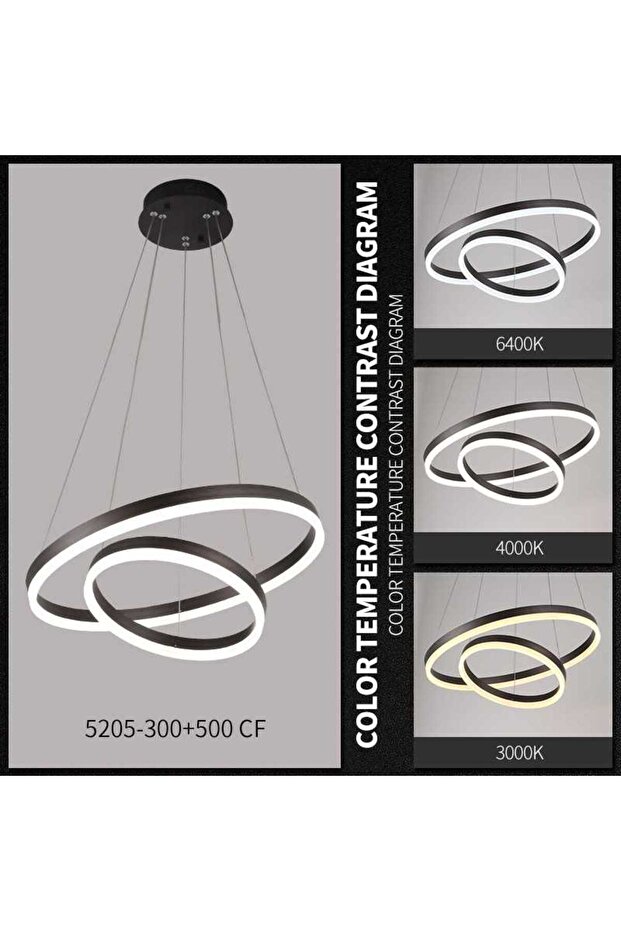 Brown LED chandelier 2 circles, 2.4G WiFi remote control 3 lights dimmable - 3