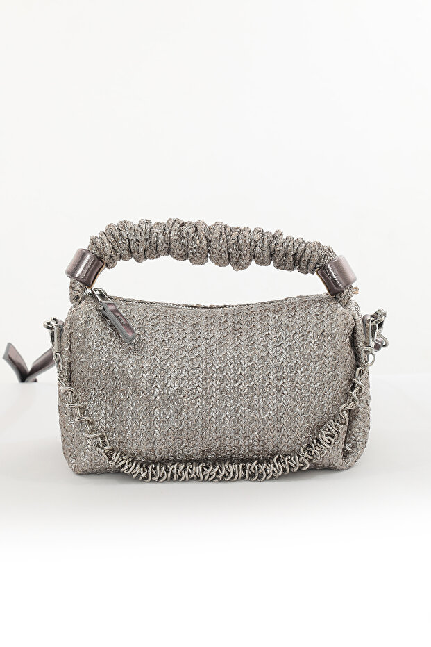 Silver Straw Women's Chain Drawstring Handle Hand and Shoulder Bag