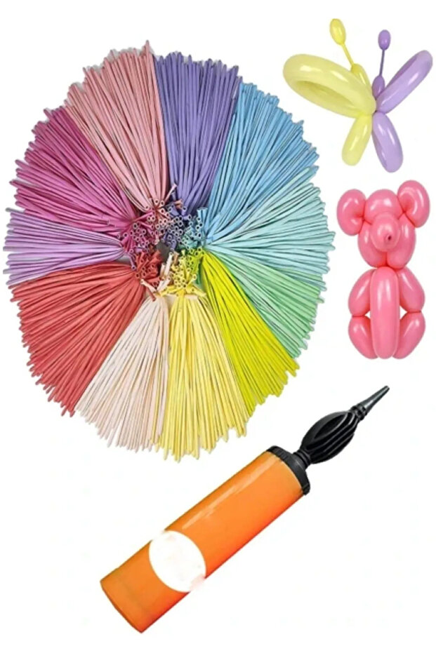 100 Mixed Sausage Balloons + Balloon Pump Gift