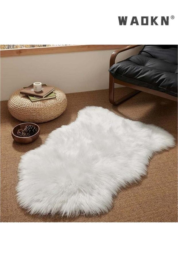 Soft Faux Sheepskin Fur Chair & Couch Cover with Area Rug Set - Perfect for Bedroom, Floor, Sofa, a
