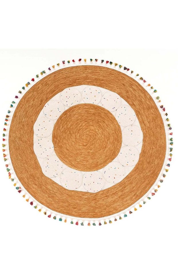 Hand Woven Farmhouse Jute Area Rug Round Rustic Vintage Beige Braided Reversible Rug for Bedroom, K