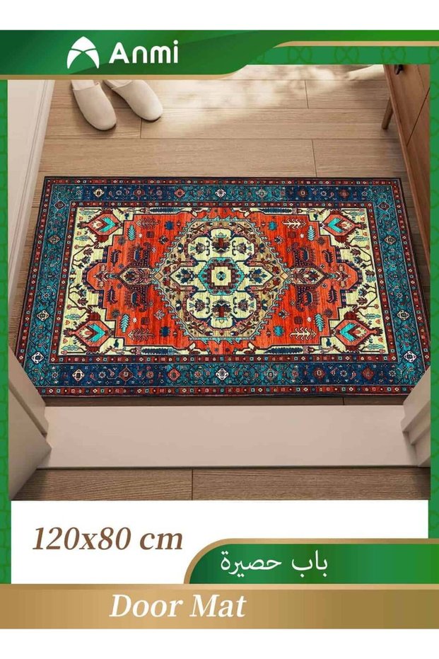 120x80CM Bohemian Door Mat, Faux Wool Non-Slip Washable Low-Pile Floor Carpet for Indoor Front Entr