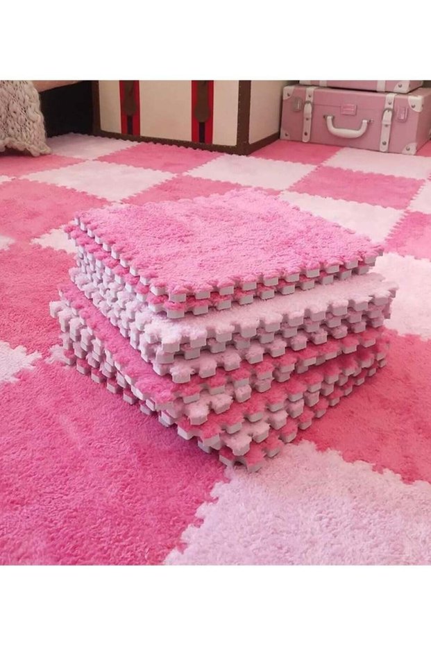 12 Pcs Interlocking Carpet Shaggy Soft EVA Foam Mats 11.8 x 11.8 Inch Fluffy Area Rugs Protective F