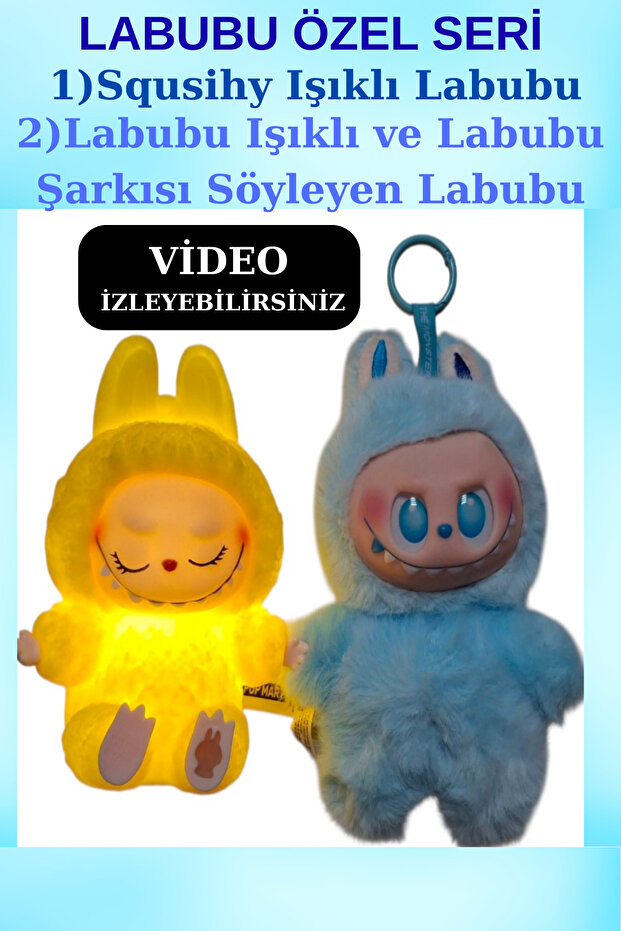Labubu Özel Seri,Labubu Squsihy Işıklı,Labubu Işıklı ve Labubu Şarkıs Söyleyen 2'li Fırsat Seti - 1