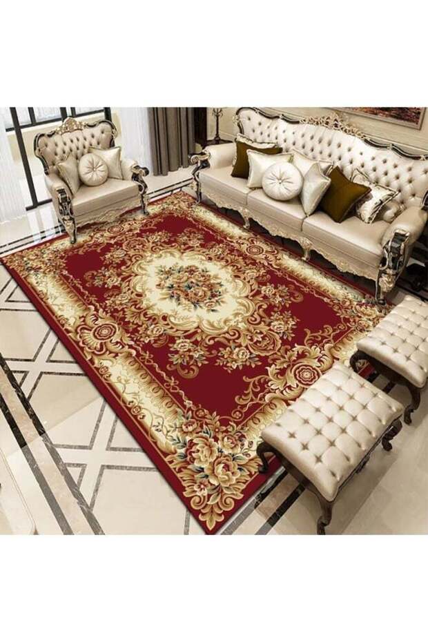 Printed Floor Carpet Polypropylene Red/Gold 200x140cm