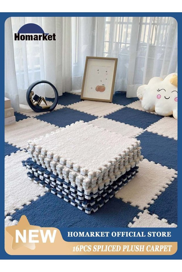 16Pcs Interlocking Foam Mats, Fluffy Carpet Tiles, Plush Area Rug, Square Splicing Floor Tiles, Sof