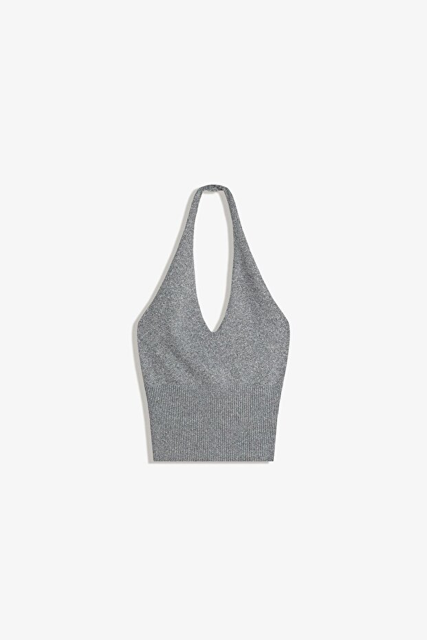 Halter yaka rib top - 1