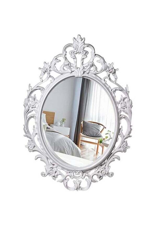 FFD Decorative White Wall Mirror, Vintage Hanging Mirror for Bedroom Living