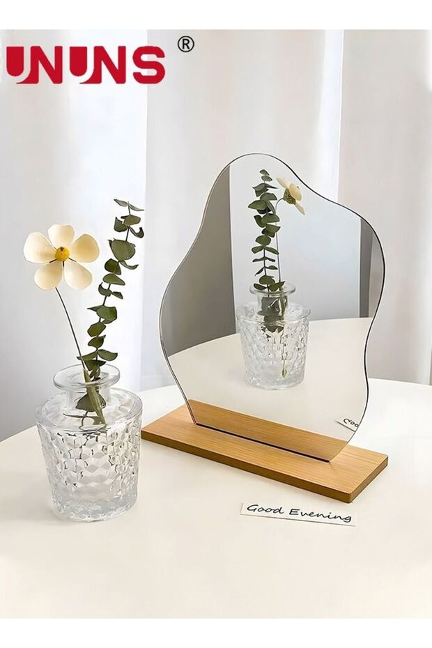 Makeup Acrylic Mirror With Stand,Cloud-Shaped Table Mirror With Detachable Wooden Stand,Irregular S
