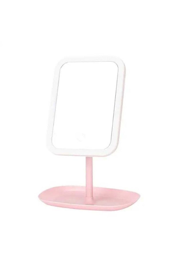 Adjustable LED Makeup Mirror with Storage Tray Pink, Touch Control, Vanity Mirror