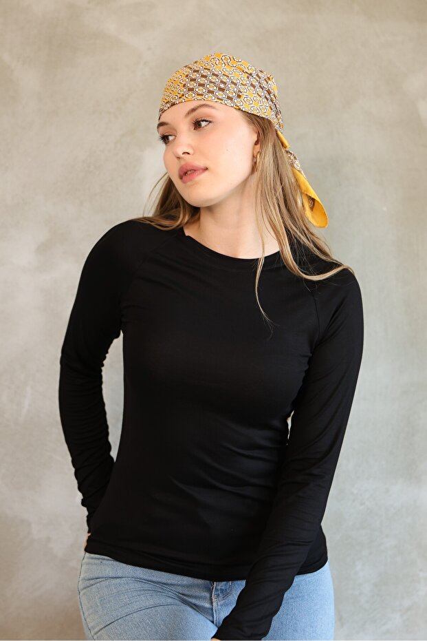 Soft Touch Modal Combed Cotton Basic Black Blouse Long Raglan Sleeve Women's Body Lycra T-Shirt