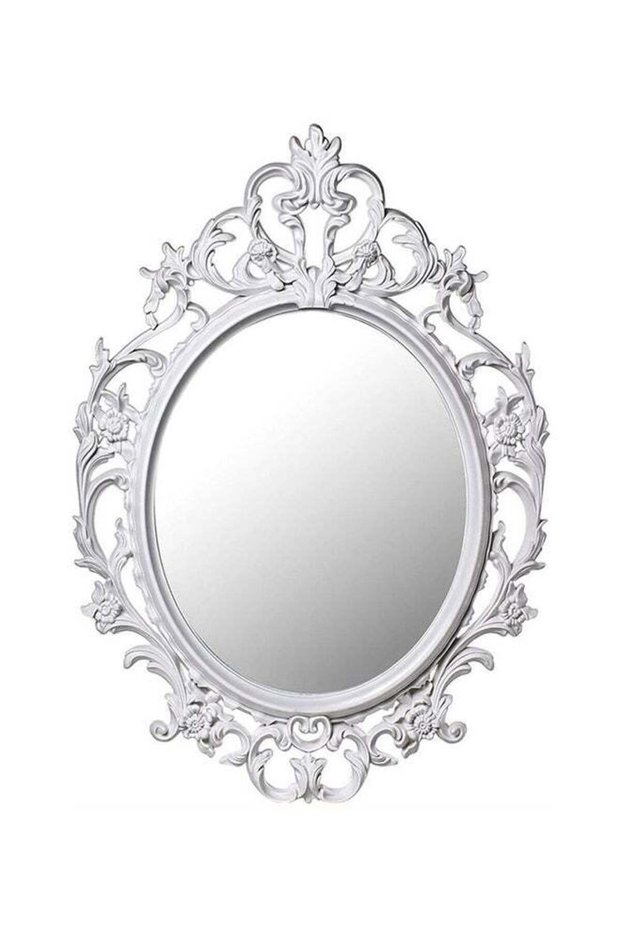 Oval Shape Decorative Wall Hanging Mirror White 48x70x3cm