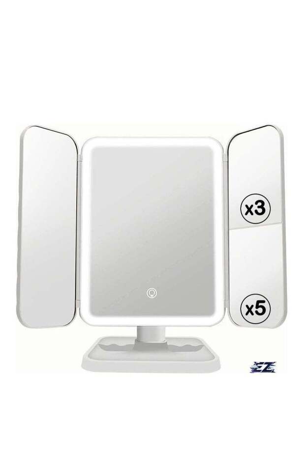 3-Fold Lighted Makeup Mirror with 5X/3X/1X Magnification – 52 LED Vanity Mirror with Adjustable Bri